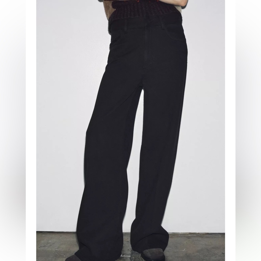 Zara NWT black denim jeans wide leg 100% cotton - Picture 7 of 10